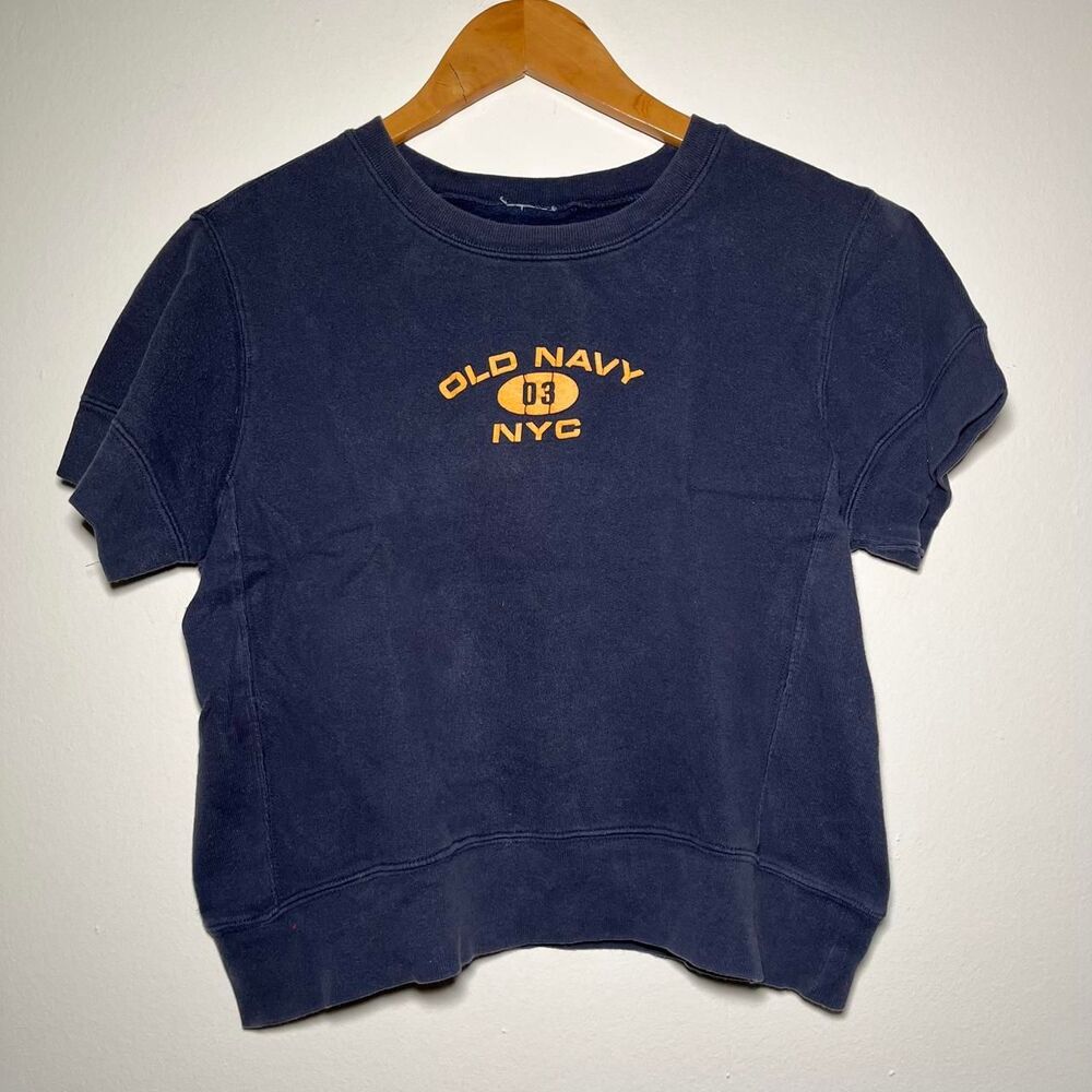 Old Navy NYC Sweat Shirt Short Sleeve Cropped Top Pullover Size Medium